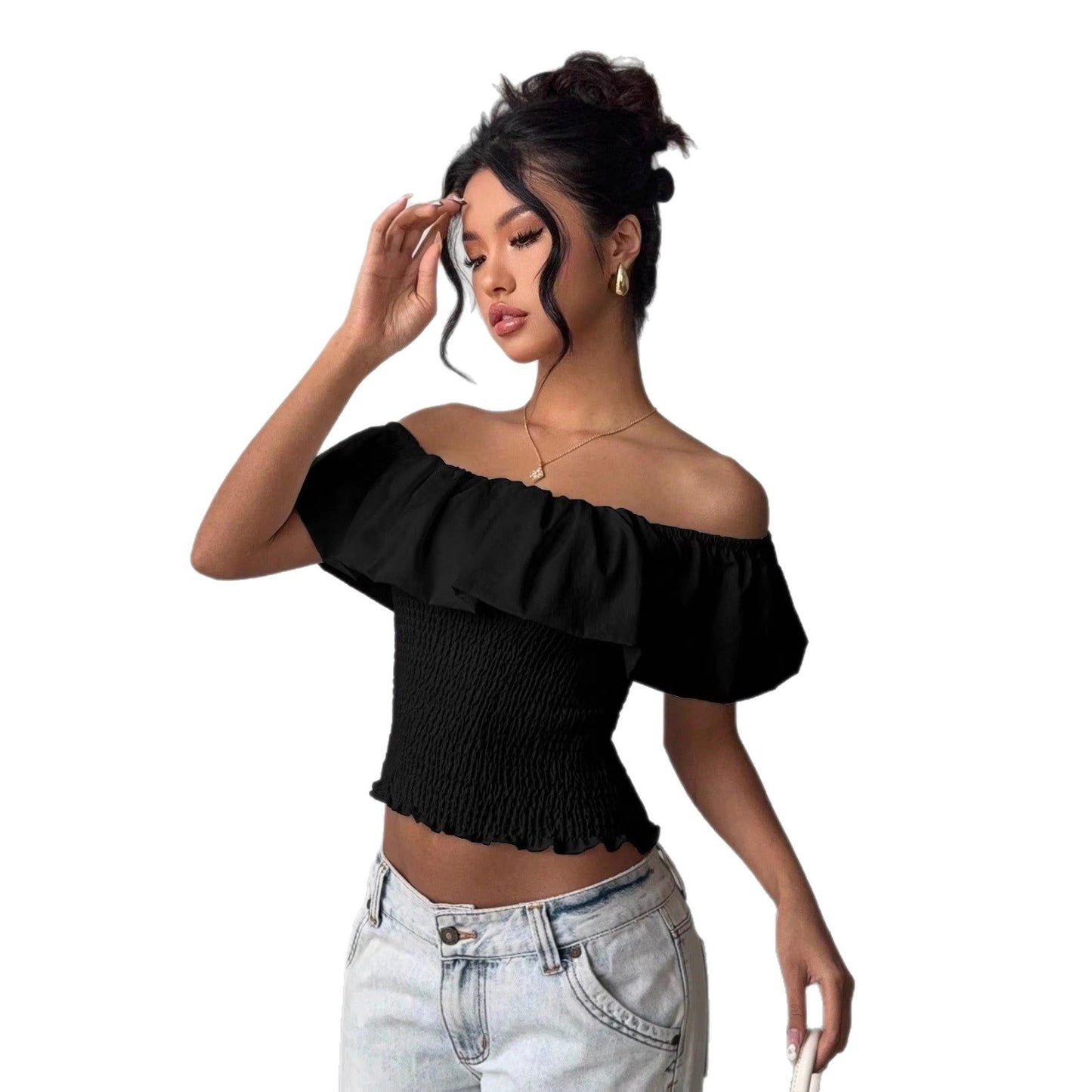 Elegant Off-the-shoulder Waist-cinching Top