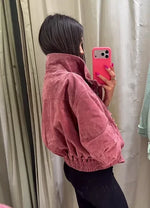Dusty Pink Faux Suede Cropped Jacket