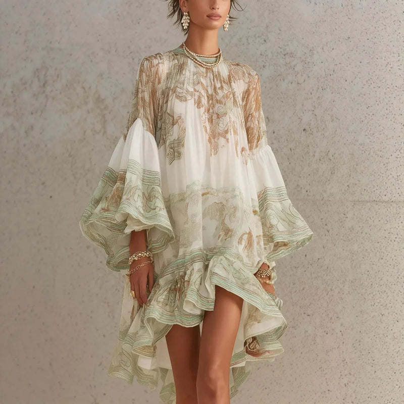 Printed Ruffle Hem Floral Summer Dress