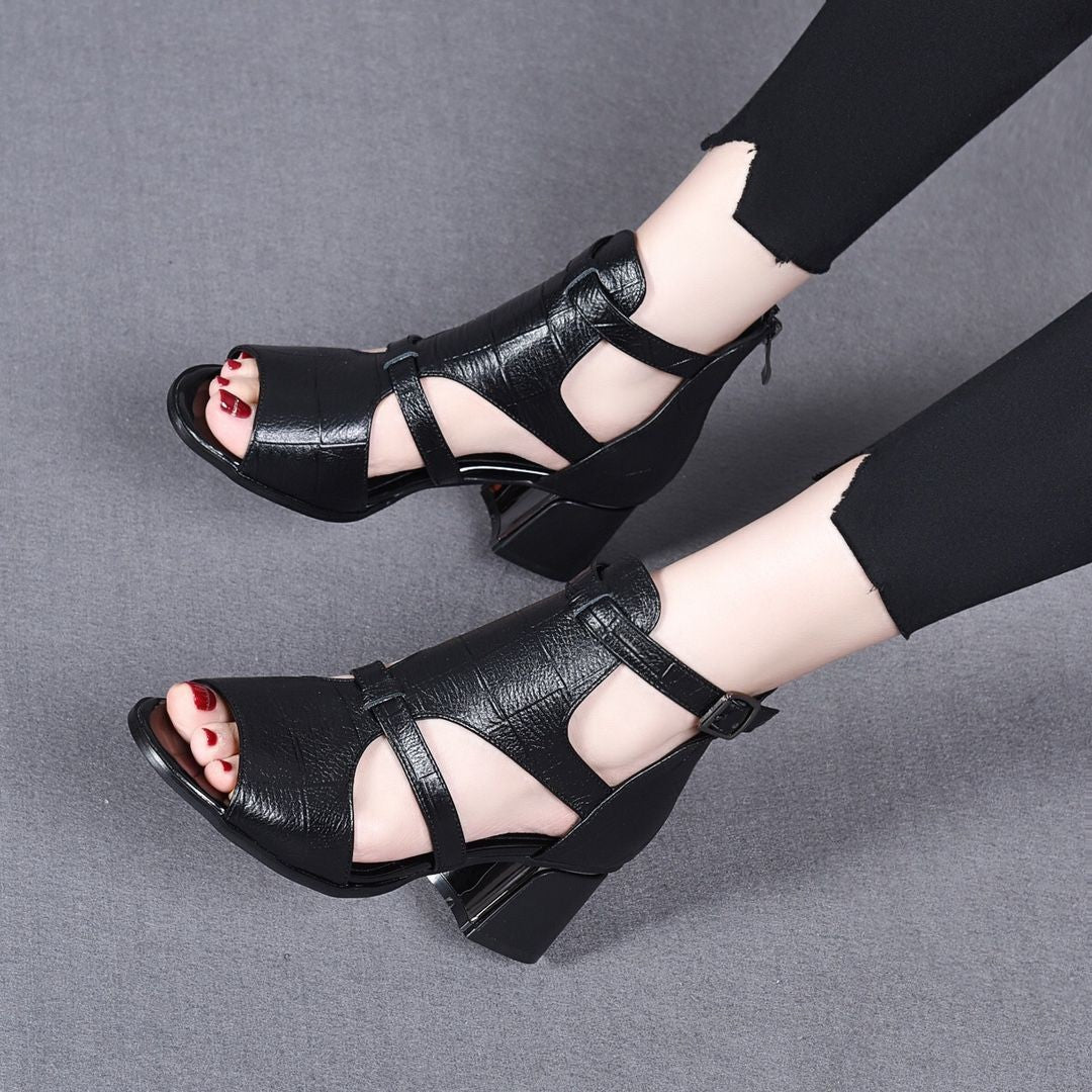 Women's Sandals Peep Toe Hollow-out One-word Wedge