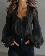 White Lace V-Neck Blouse