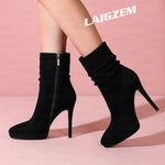 Suede Pointed Toe High Heel Ankle Boots