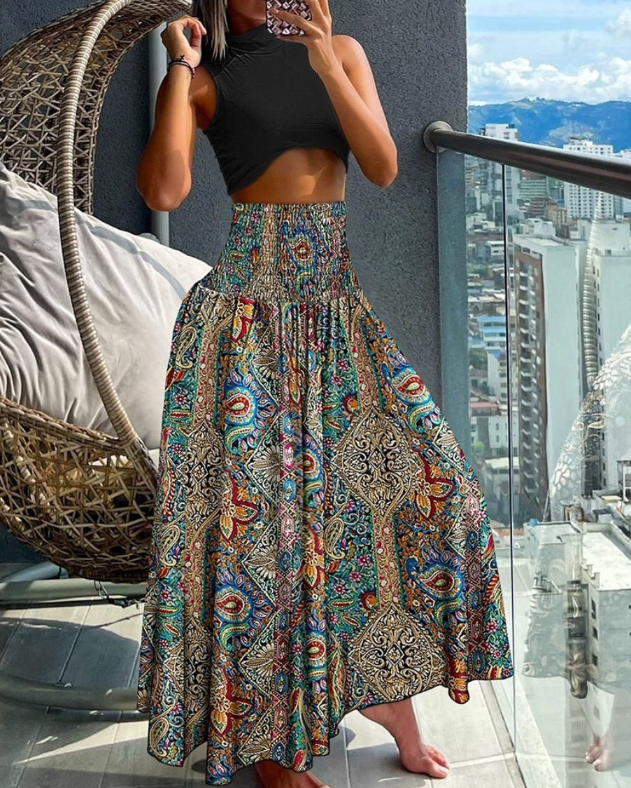 Women's High Waist Print Loose All-match Dress