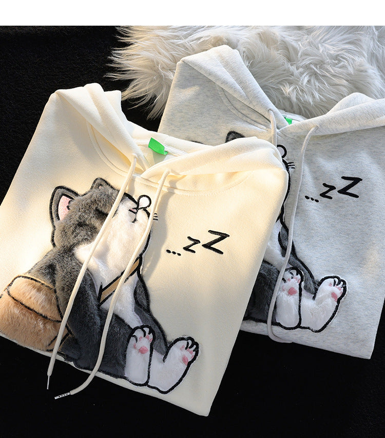 Cat-Lovers Flocking Hooded Sweater Couple Jacket