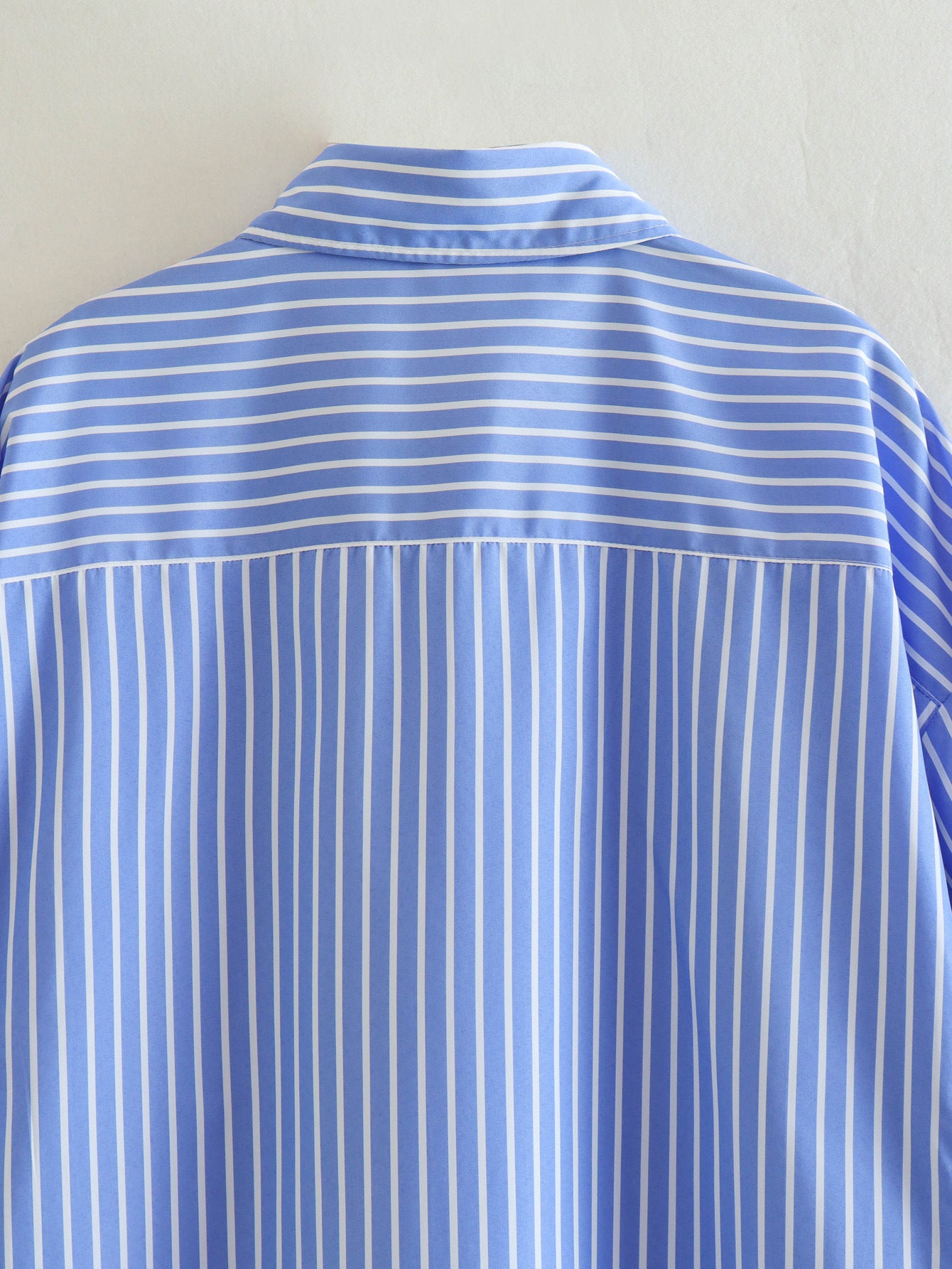 Loose Casual Mid-length Short Front And Long Back Striped Shirt