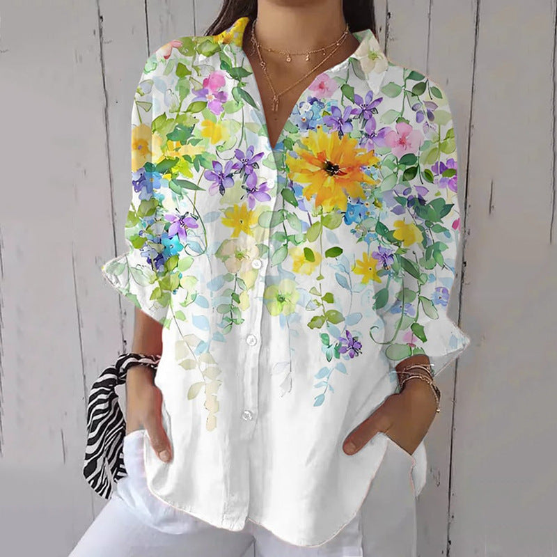 Women's European And American Fashionable Floral Pattern Printed 3D Shirt