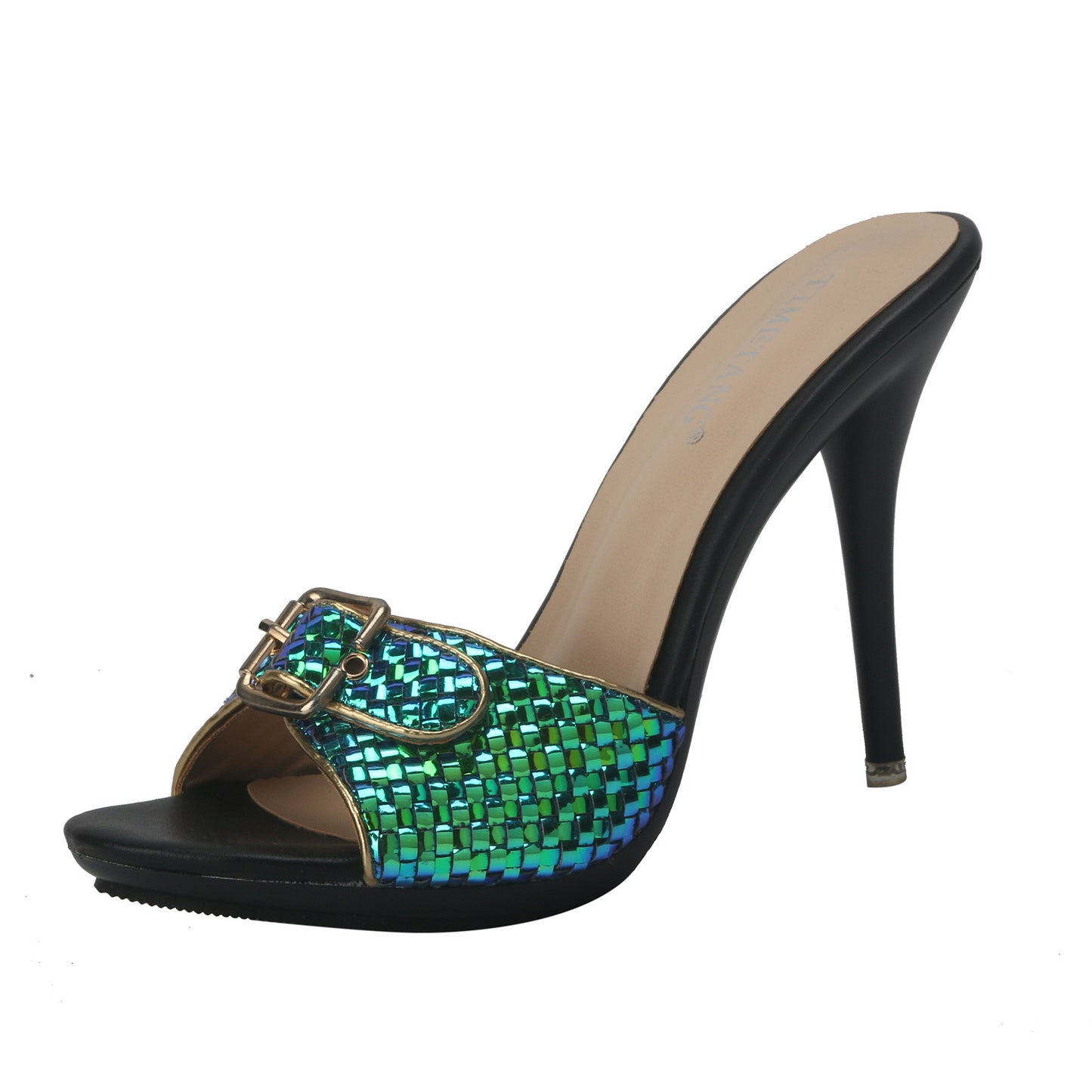 Fashionable Color Snake Pattern Square Buckle Sandal