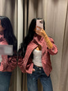 Dusty Pink Faux Suede Cropped Jacket