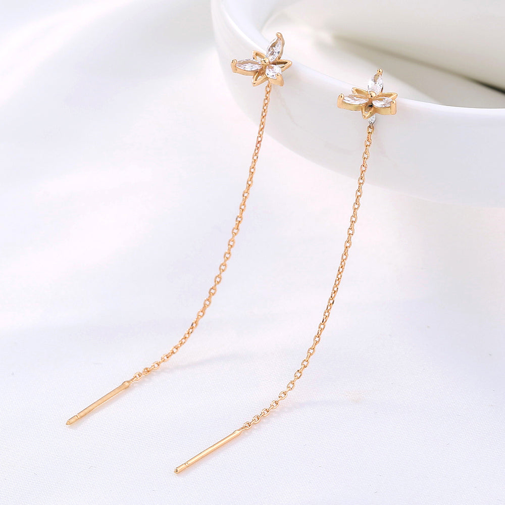 Copper Butterfly Zircon Gold Tassel Earrings