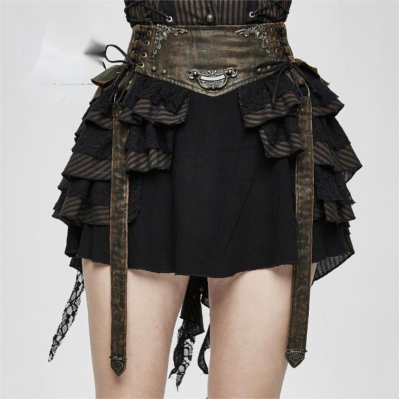 Steampunk Women's Vintage Skirts With Bronzed Waists