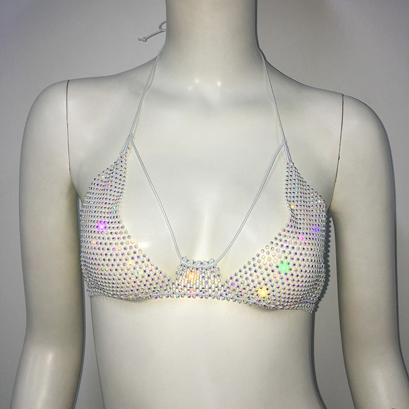 Punk Rhinestone Spaghetti Strap Bra Music Festival Top