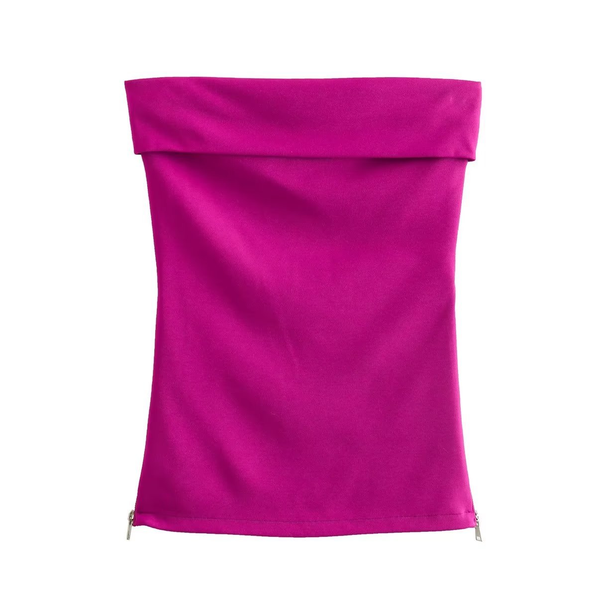 Women's Fashion Solid Color Zipper Slim Fit Tube Top