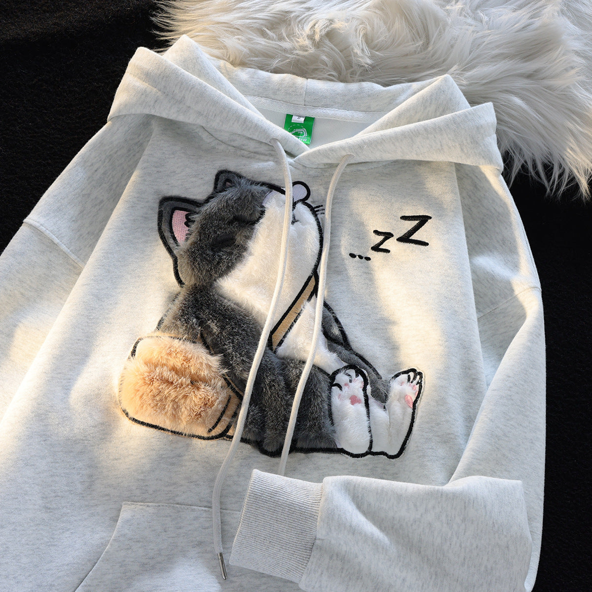 Cat-Lovers Flocking Hooded Sweater Couple Jacket