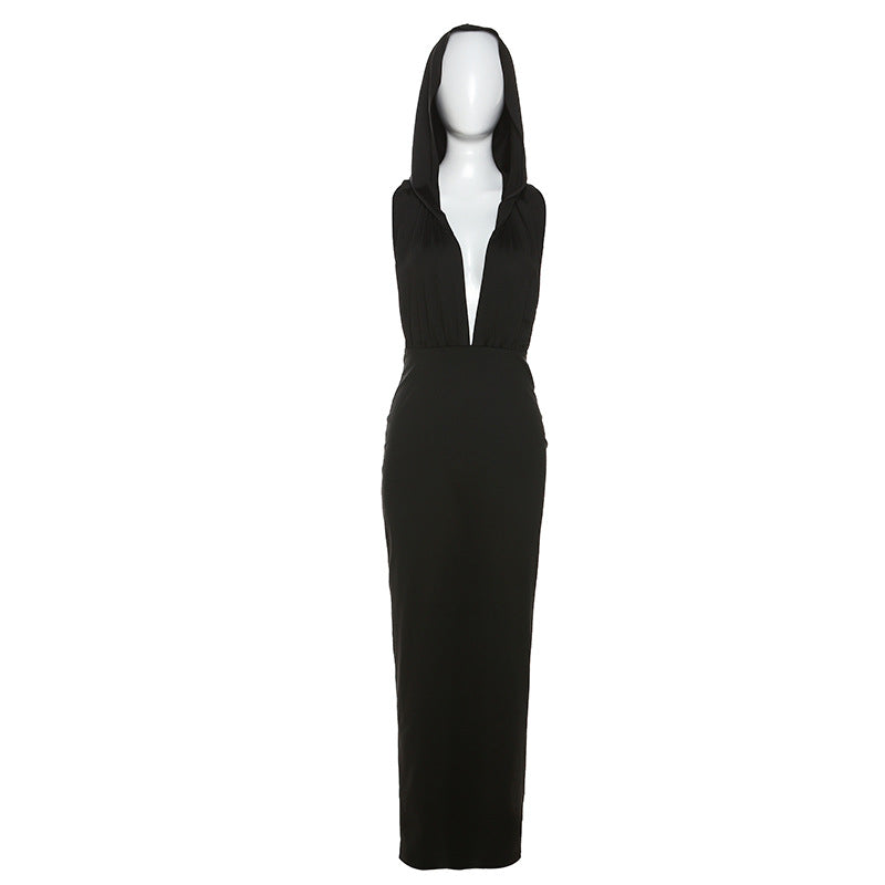 Backless Design Sense Hooded Slim Fit Dress