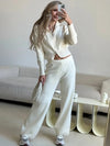 Knit Zip Cardigan Wide Leg Pants Set