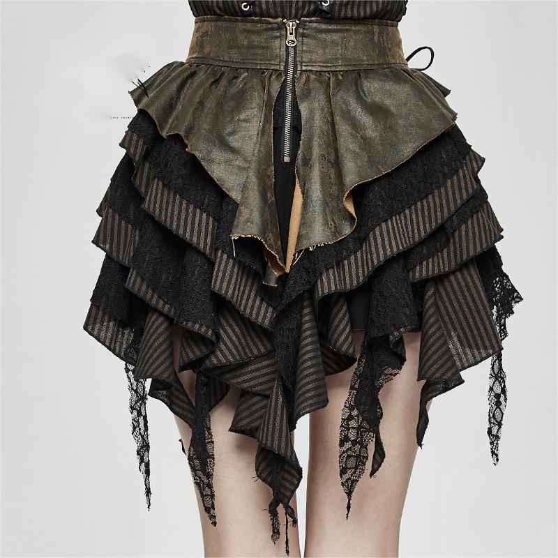 Steampunk Women's Vintage Skirts With Bronzed Waists