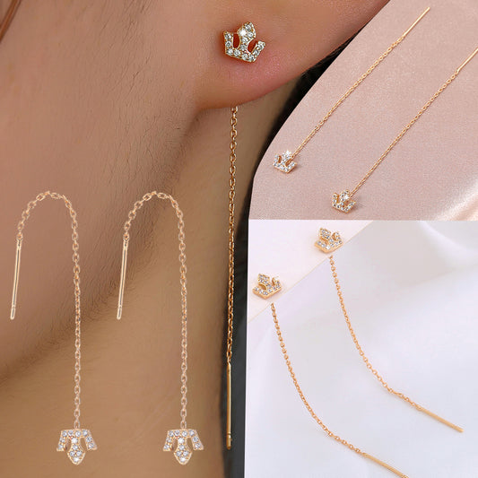 Gold Crown Zircon Copper Accessories Tassel Ear Wire