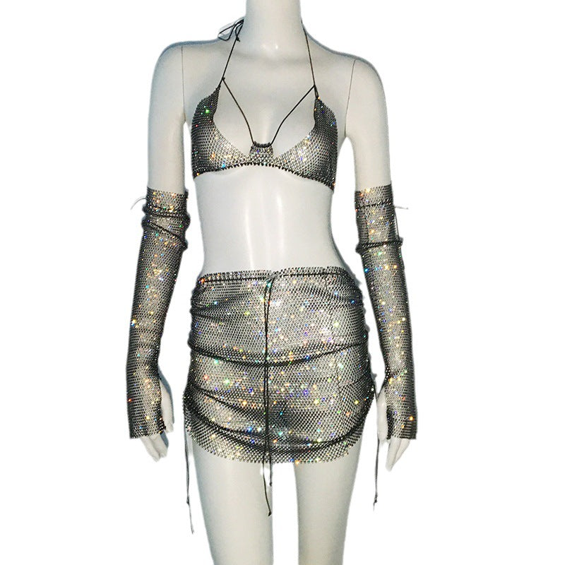 Punk Rhinestone Spaghetti Strap Bra Music Festival Top