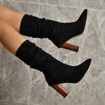 Pointed Toe Suede Block Heel Boots