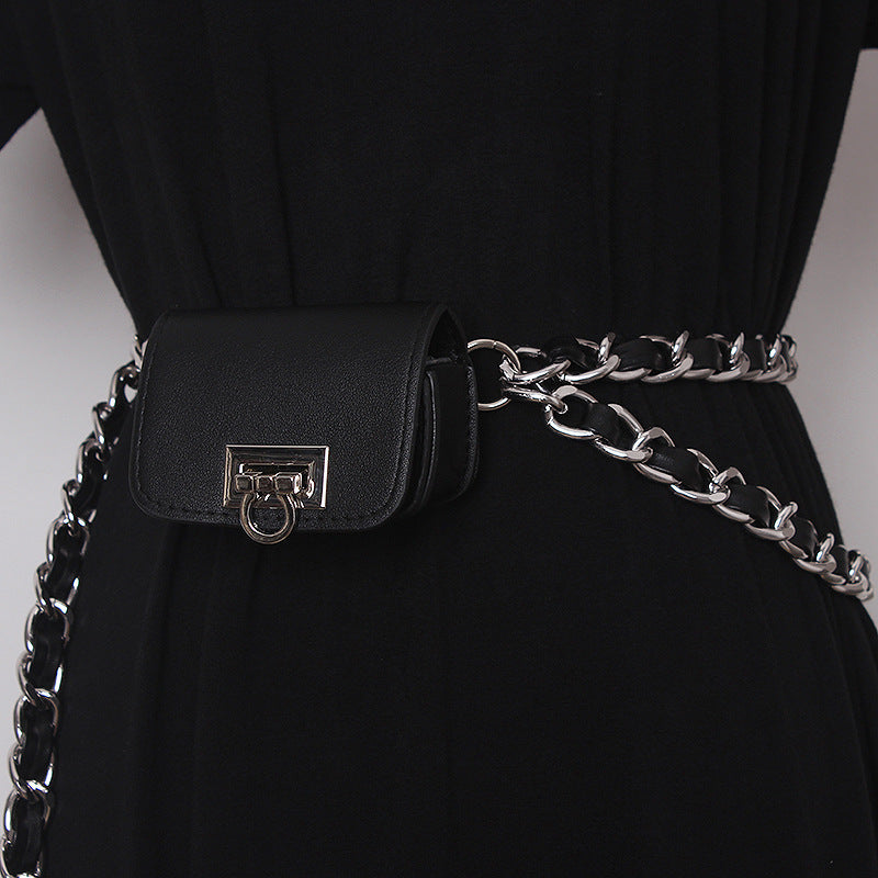 The Same Mini Braided Leather Rope And Chain Belt Bag Fashionable Concave Shape Personality Female Bag