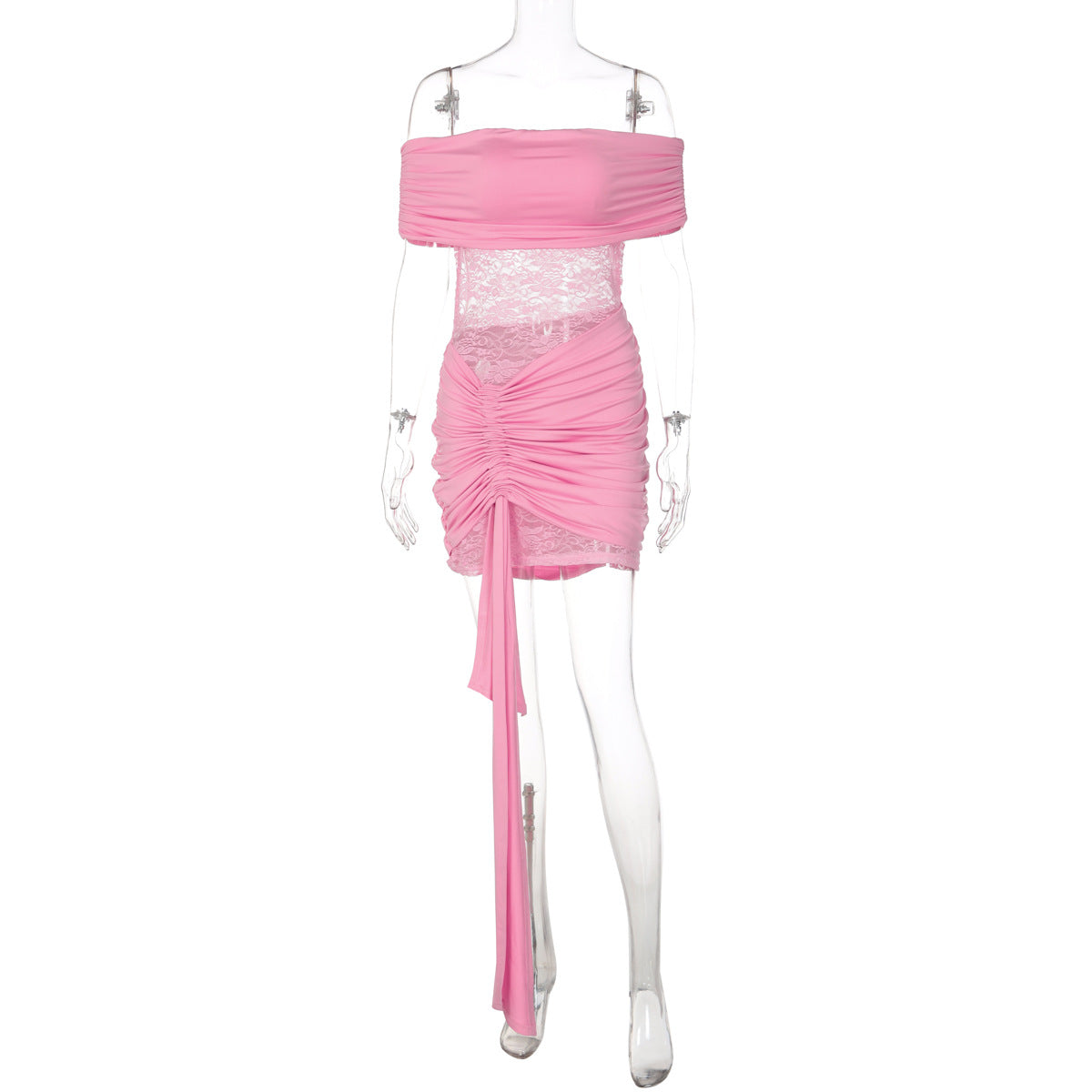 Womens Off-shoulder Sheer Bodycon Mini Skirt
