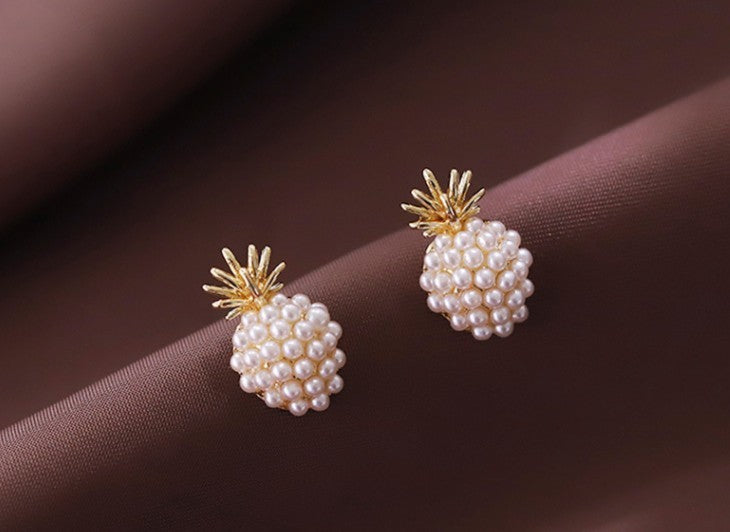 Fashion 925 Silver Needle Pineapple Pearl Stud Earrings