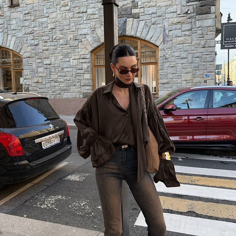 Scarf Bell Sleeve Loose Shirt Temperament Wild