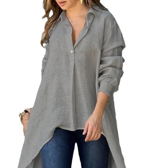 Elegant Long Sleeve Fashion Solid Color Loose Lapels Shirt