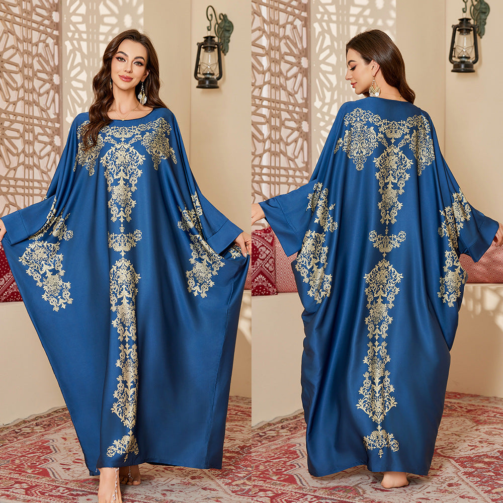Womens Satin Chiffon SpringSummer Fashionable Printed Pullover Robe Long Nightgown