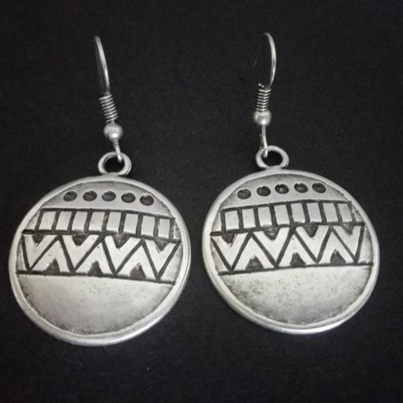 Vintage Tribal Round Carved Earrings