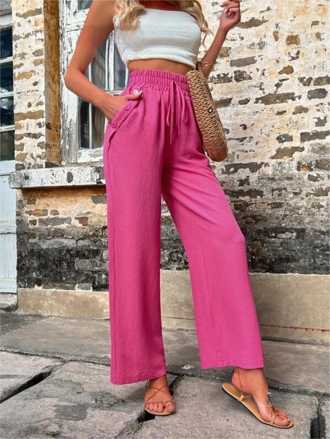 New Casual Pants With Pockets Elastic Drawstring High Waist Loose Trousers For Women