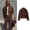 Suede Leather Jacket with Pockets