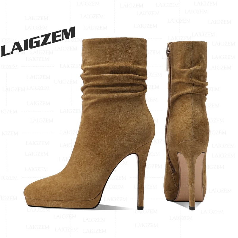 Suede Pointed Toe High Heel Ankle Boots