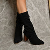 Pointed Toe Suede Block Heel Boots