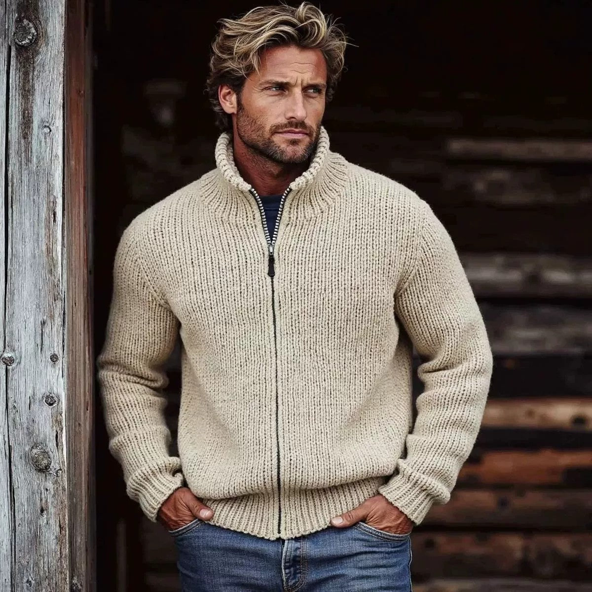 Mens Printed Long-Sleeve Zip-Up Hoodie Top