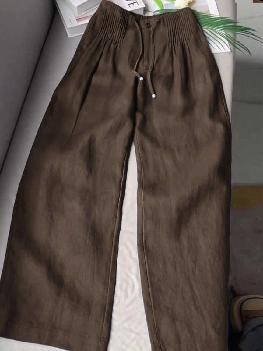 Versatile Drawstring-button Straight-leg Pants