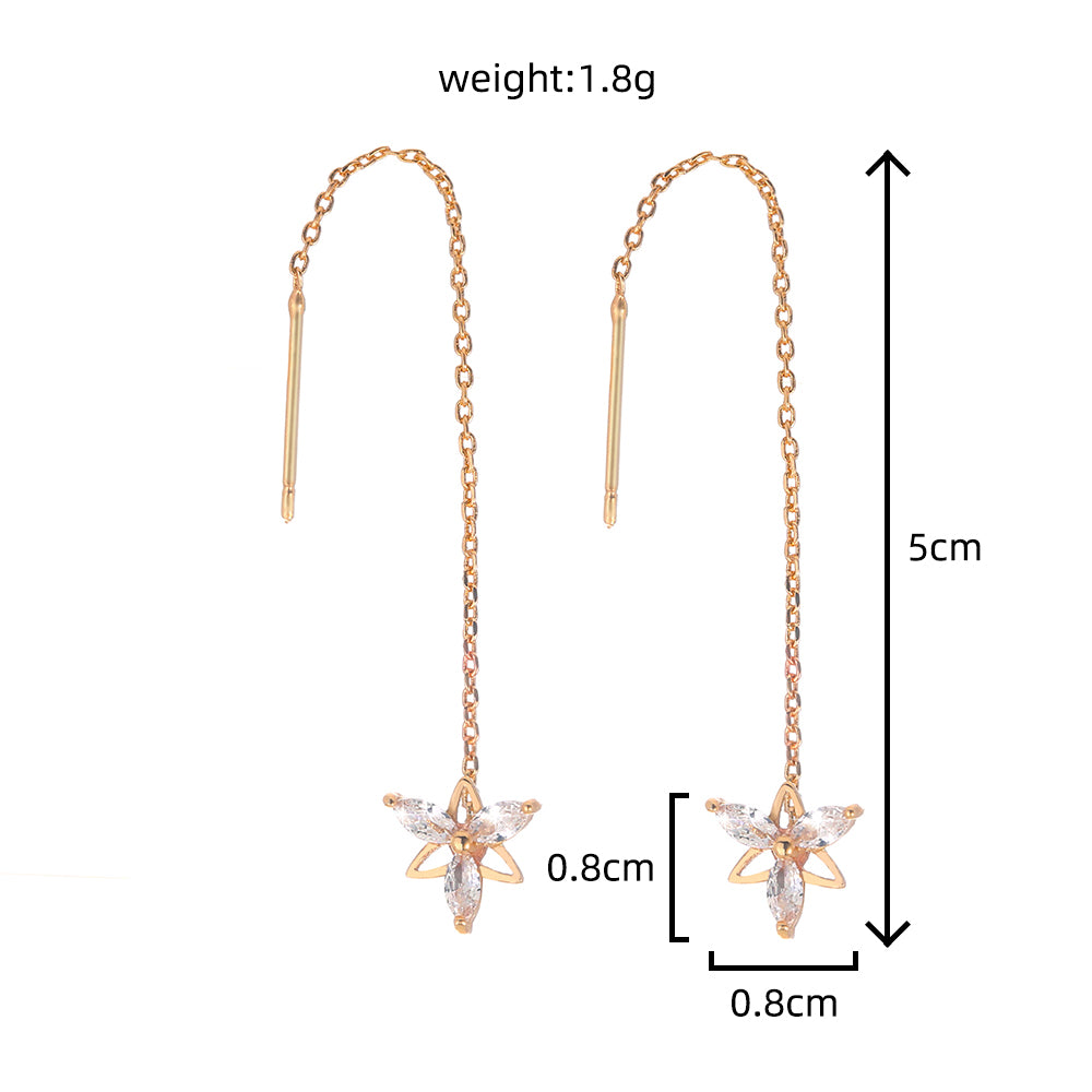 Copper Butterfly Zircon Gold Tassel Earrings