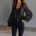White Lace V-Neck Blouse