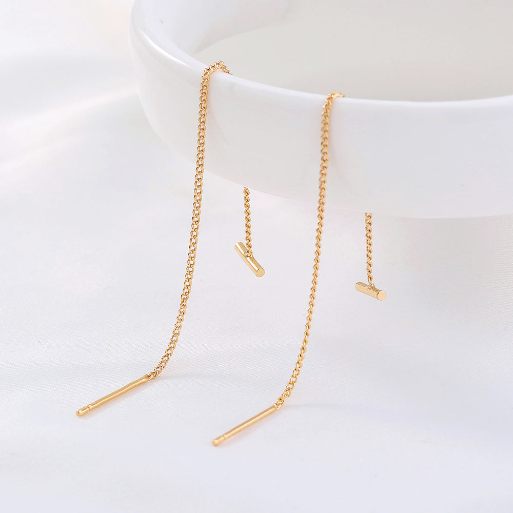 Gold Copper Tube T-tassel Earrings