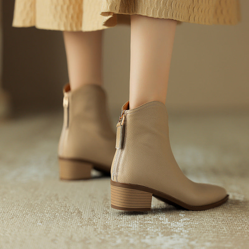 Simple Solid Color And Nude Ankle Boots For Women