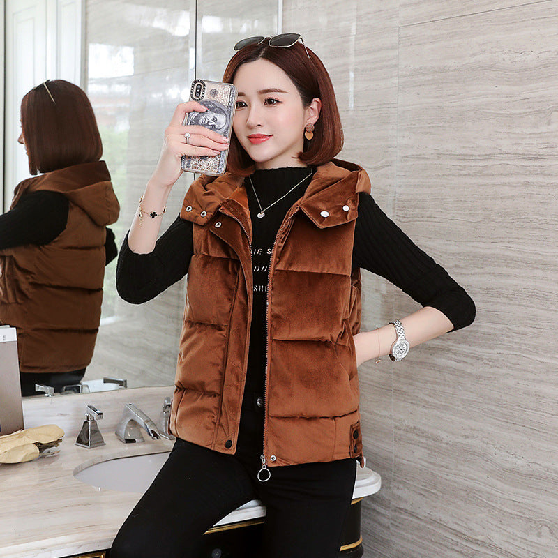 Slim-fit Winter Gold Velvet Cotton-padded Jacket Short Vest Warm Coat For Women