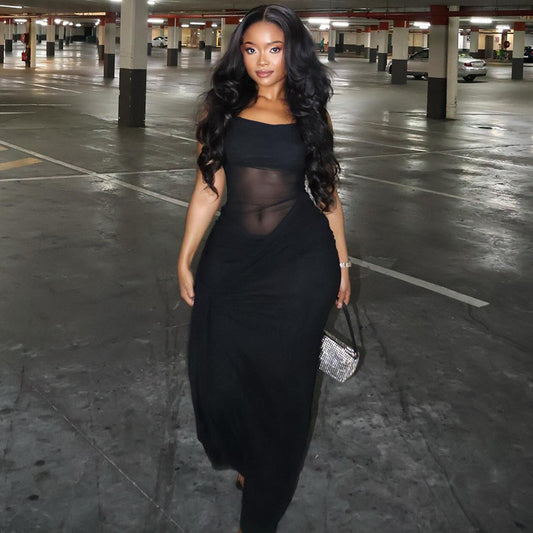 Crew-neck, Form-fitting Street-style Long Dress