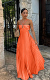 Blue Pleated Halter Maxi Dress