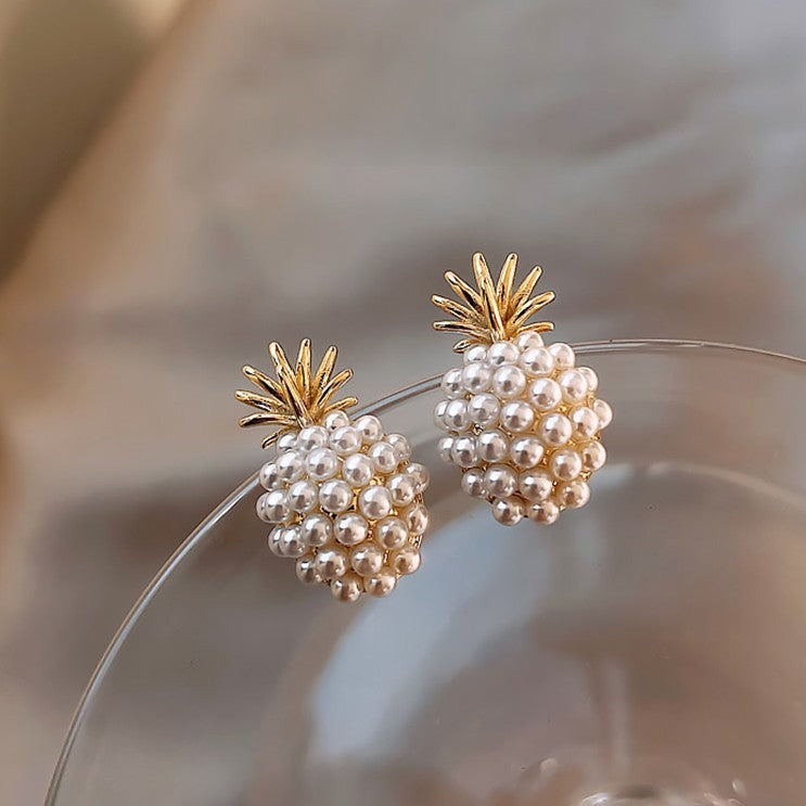 Fashion 925 Silver Needle Pineapple Pearl Stud Earrings