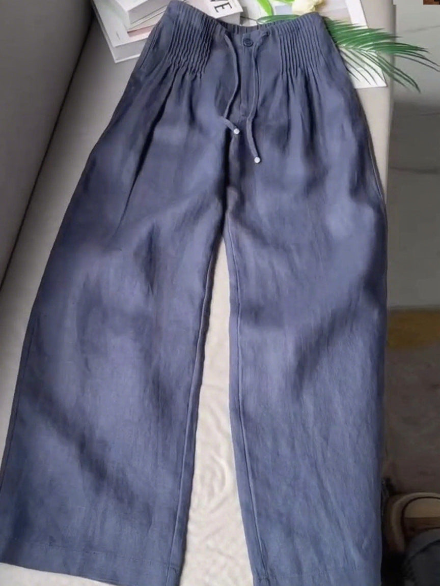 Versatile Drawstring-button Straight-leg Pants
