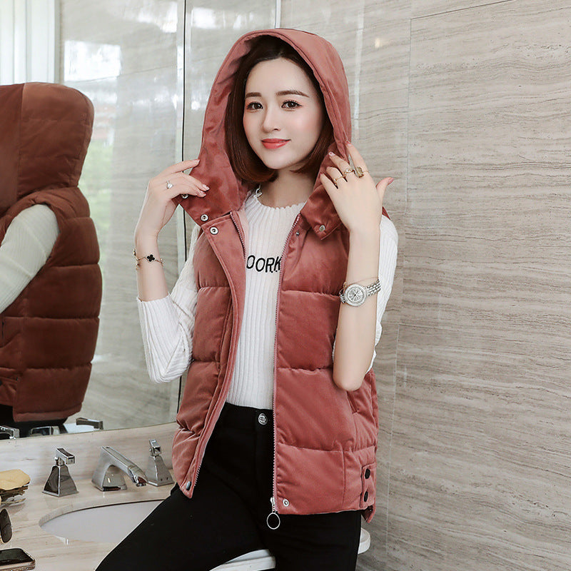 Slim-fit Winter Gold Velvet Cotton-padded Jacket Short Vest Warm Coat For Women