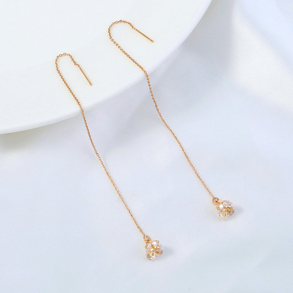 Golden Flower Zircon Long Tassel Earrings