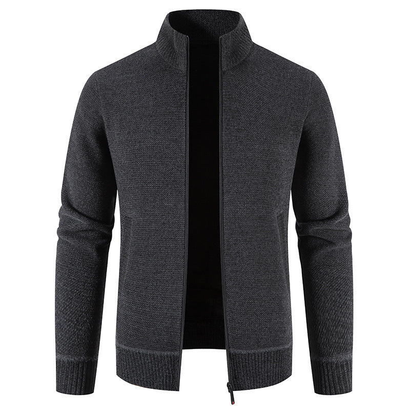 Fleece-lined Thickened Men's Knitted Stand Collar Jacket