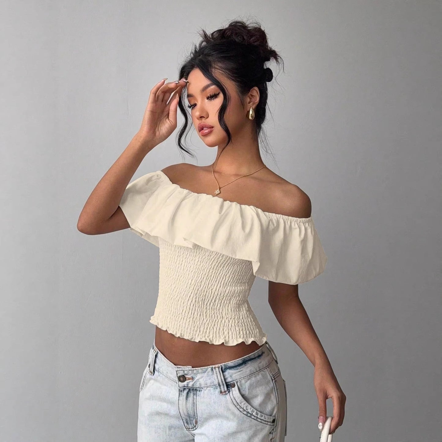 Elegant Off-the-shoulder Waist-cinching Top