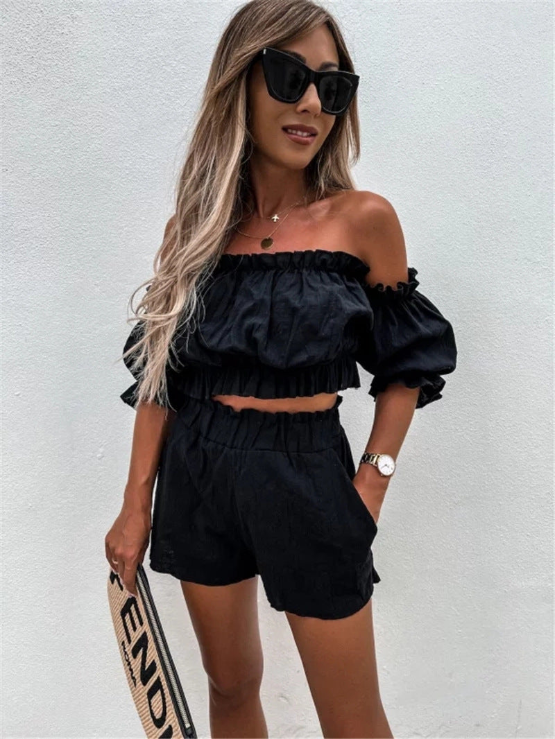 Women's Short Tube Top Top Shorts Off-shoulder Two-piece Suit